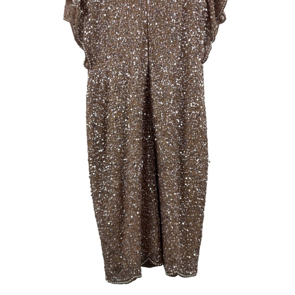 Adrianna Papell Women's 12 Sequin Bead Blush Flutter Sleeve Flapper Dress 252982 - Picture 11 of 13